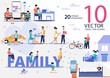 © pavelvinnik - Happy Family Life, Parenthood Activities, Routines Trendy Flat Vector Scenes Set. Parents with Children, Grandparents Playing Together, Planning Budget, Resting at Home, Messaging Online Illustrations