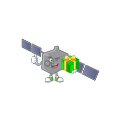 Poster - Cute satellite network character holding a gift box