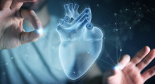 Man Using Digital X-ray Of Human Heart Holographic Scan Projection 3D Rendering