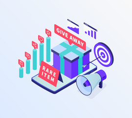 Wall Mural - digital promotion marketing campaign for online ecommerce business industry with isometric style