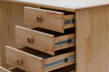 An Open Drawer Of A Desk. Classical Writing Desk With Drawers.