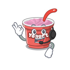 Wall Mural - Happy yogurt mascot design style wearing headphone