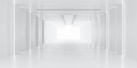 Wall Mural - white hallway tunnel modern background with day lighting 3d render illustration