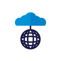 Sticker - cloud computing with sphere browser flat style