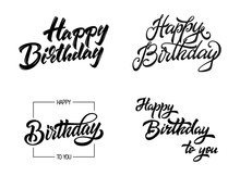 Happy Birthday Black Ink Calligraphy Inscription Set. Vector
