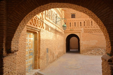 The historical medina of Tozeur (Ouled el Hadef), Tunisia, decorated with patterns of bricks and arcades 