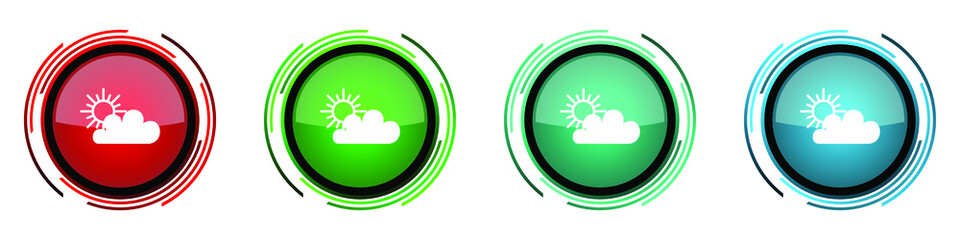 Aufkleber - Cloud round glossy vector icons, set of buttons for webdesign, internet and mobile phone applications in four colors options isolated on white background