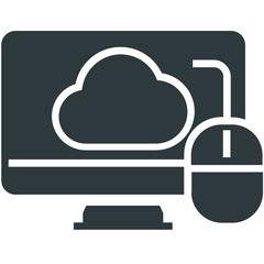 Wall Mural - cloud monitor computer black icon on white background