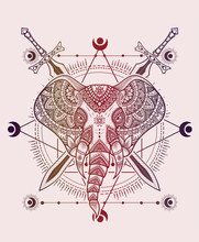 Illustration Vector Elephant Mandala Pattern Style Good For Print On Demand