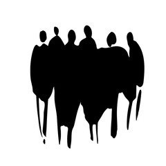 Vector. Hand drawn illustration: people. A stain of watercolor paint in the shape of a group of people