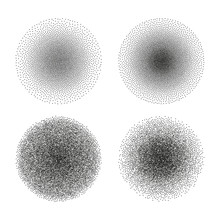 Vector Set Of Stipple Circle Textures. Dotted Gradient Halftone Ink Spray Effect