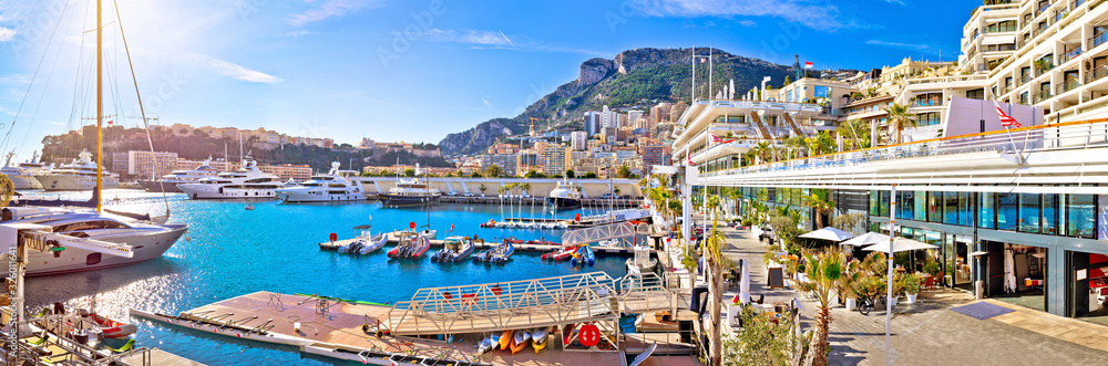 Monte Carlo yachting harbor and waterfront amazing panoramic view - obrazy, fototapety, plakaty 