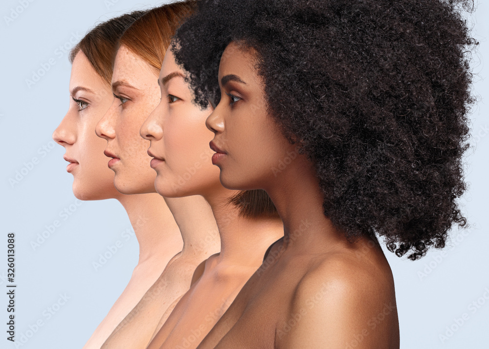 Beautiful multiracial women with perfect skin - obrazy, fototapety, plakaty 