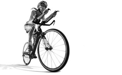 Sport. Athlete cyclists in silhouettes on white background. Isolated.