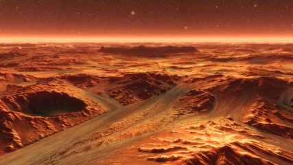 Mars Planet Surface With Dust Blowing. 3d illustration