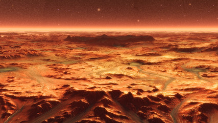 Wall Mural - mars planet surface with dust blowing. 3d illustration