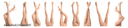 Collage of women wearing tights on white background, closeup of legs Poster Mural XXL