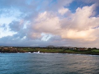 Cruise ship arrives at Nawiliwili port on Kauai, Hawaii. Kauai is known as the 