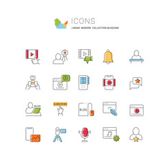 Wall Mural - set vector line icons of blogging