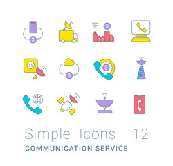 Poster - Set of Simple line Icons of Communication Service