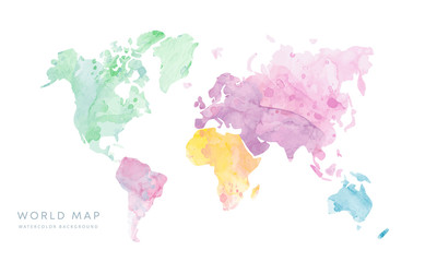 Wall Mural - vector hand drawn light grunge watercolor world map isolated on white background