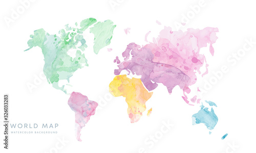 Cuadros en Lienzo Vector hand drawn light grunge watercolor world map isolated on white background