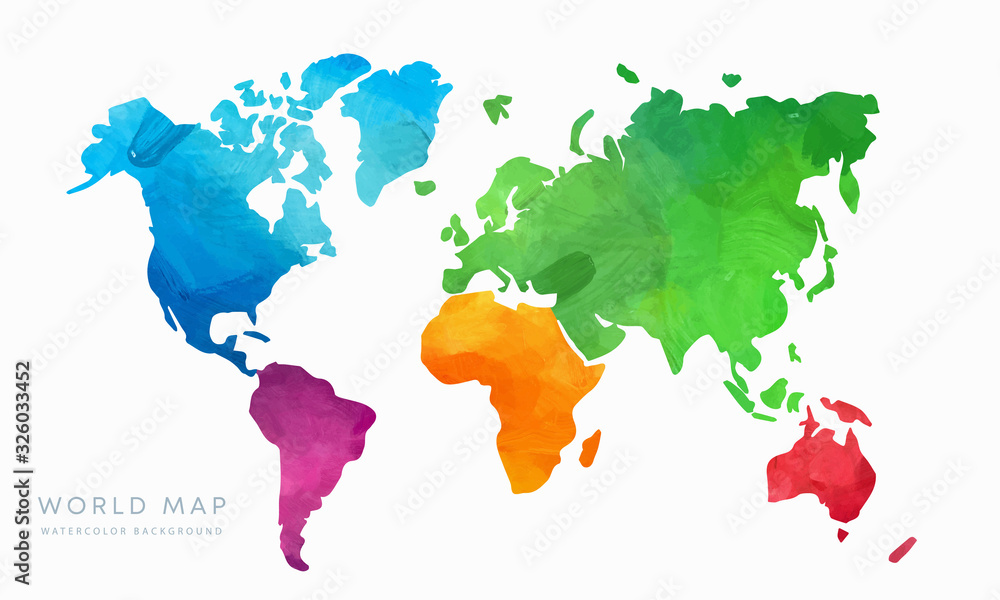 Vector hand drawn watercolor world map isolated on white background ...