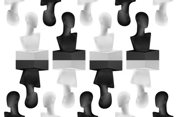 Mannequins background. The mannequin figure in white and black position. Abstract mannequin figure.