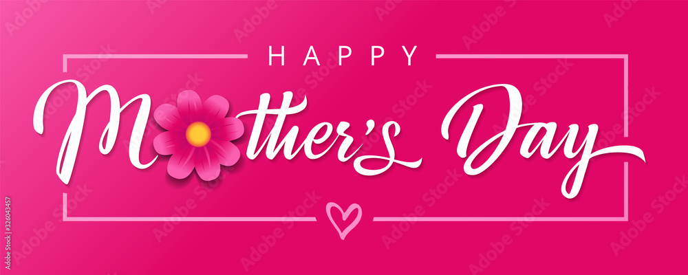 Happy Mothers Day, flower and calligraphy pink banner. Vector chamomile blossom decoration for Mother's day or sale shopping special offer poster. Best Mom ever greeting card - obrazy, fototapety, plakaty 