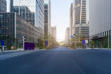 Poster - Urban road and modern office building of Ningbo business district