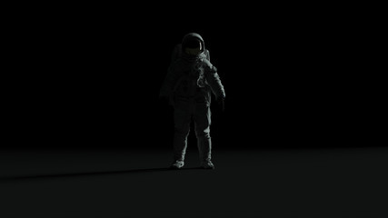 Wall Mural - astronaut with gold visor and white spacesuit back light with dark grey background with back side li