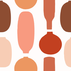 Wall Mural - seamless pattern of vases, pots, and bottles. art collage of ceramic pottery in a minimalistic trend