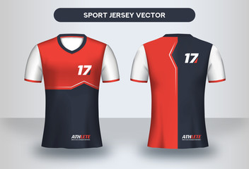 Football Jsersey design template. Soccer club uniform T-shirt front and back view.