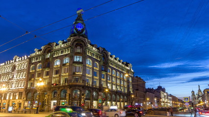 Wall Mural - Singer House at the Saint Petersburg night timelapse.