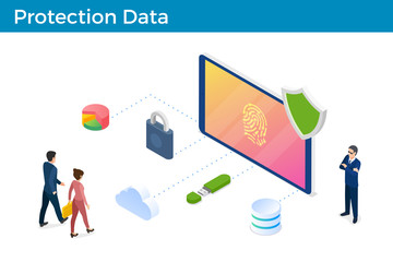 Canvas Print - digital internet security isometric vector illustration concept. people access by fingerprint in mob
