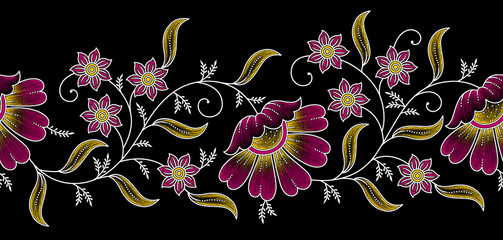 Seamless floral border on black background