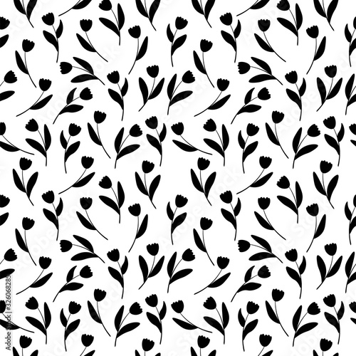 Dekoracja na wymiar  jednolity-wzor-wiosennych-kwiatow-czarnych-tulipanow-na-bialym-tle-stockowa-ilustracja-wektorowa