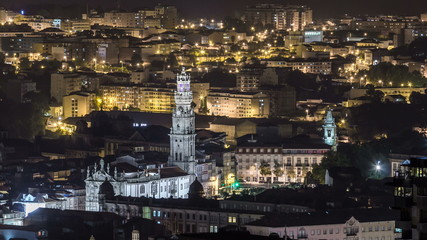 Wall Mural - Rooftops of Porto's old town on spring night timelapse after sunset, Porto, Portugal