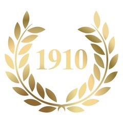 Wall Mural - year 1910 gold laurel wreath vector isolated on a white background