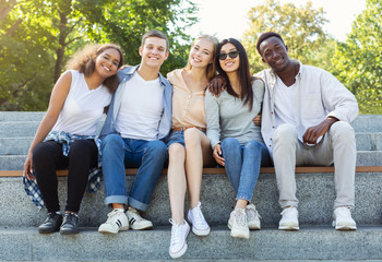 Carefree friends spending time together in the city