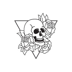 Wall Mural - Rose and skull tattoo template. Traditional tattoo flowers set old school tattooing style ink.