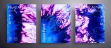 Abstract Acrylic Poster, Fluid Art Vector Texture Collection. Beautiful Background That Can Be Used For Design Cover, Invitation, Presentation And Etc. Blue, Purple And White Creative Template.