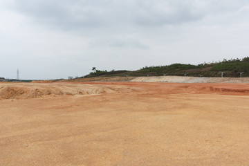 Perspective view of open and level dirt ground