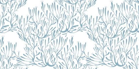 Coral seaweed in the ocean or tree branches seamless pattern.