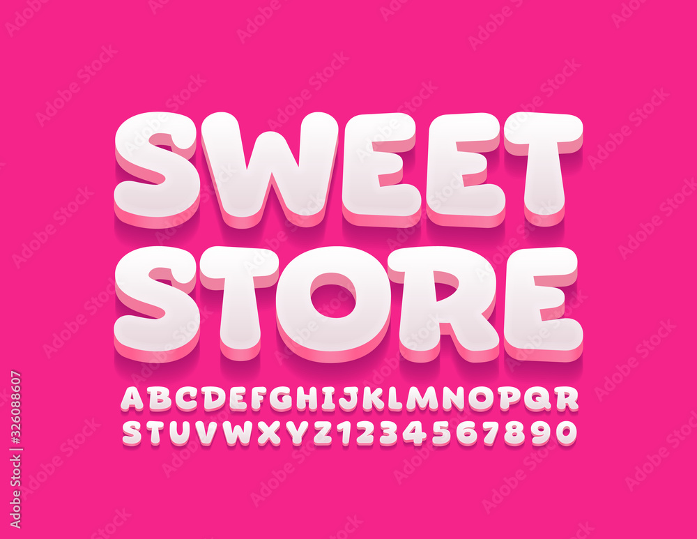 Vector bright logo Sweet Store. Cute Kids Font. Creative 3D Alphabet ...