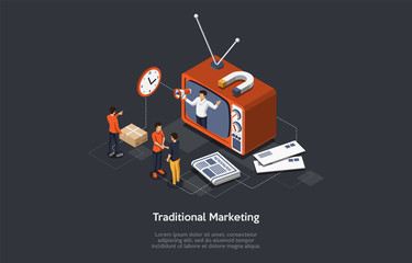 traditional marketing. internet strategies and development, social media, business goal. marketers a