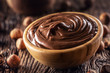 Chocolate hazelnut spread in wooden bowl - Close up