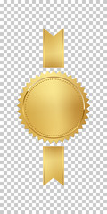 Wall Mural - golden stamp with vertical ribbons isolated on transparent background. luxury seal. vector design el