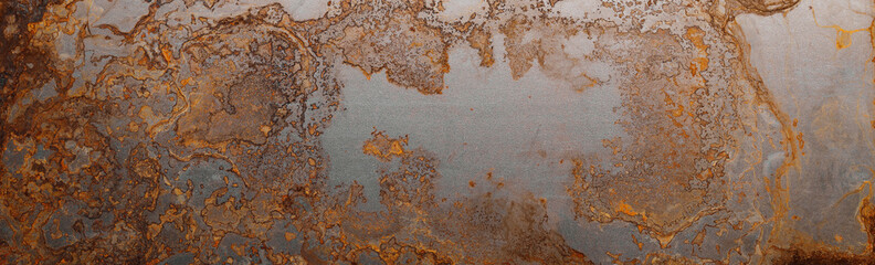Wall Mural - Steel textured metal sheet with heavy rust. Background banner. Top view. Flat lay