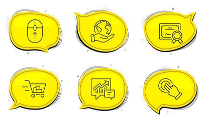 Wall Mural - accounting sign. diploma certificate, save planet chat bubbles. touchscreen gesture, swipe up and sh